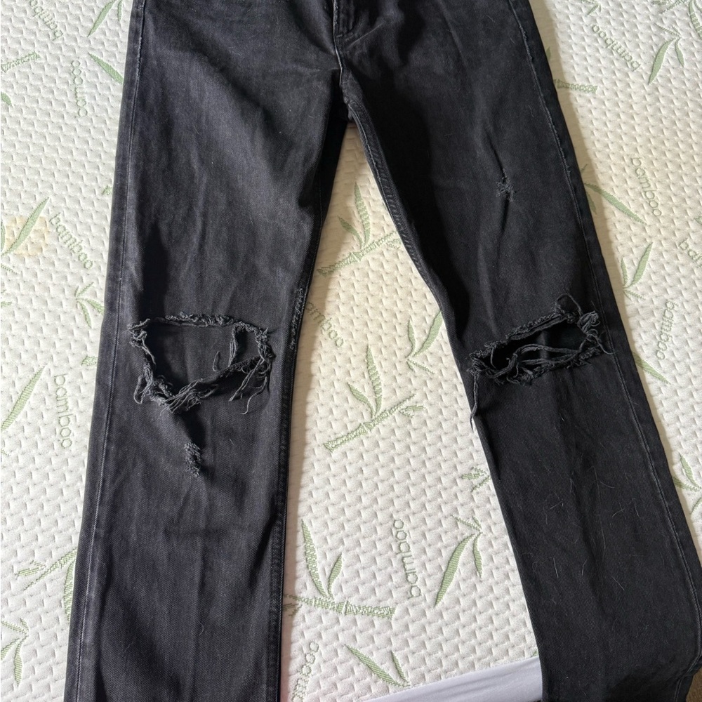 Agolde Women's Black Distressed Straight Leg Jeans